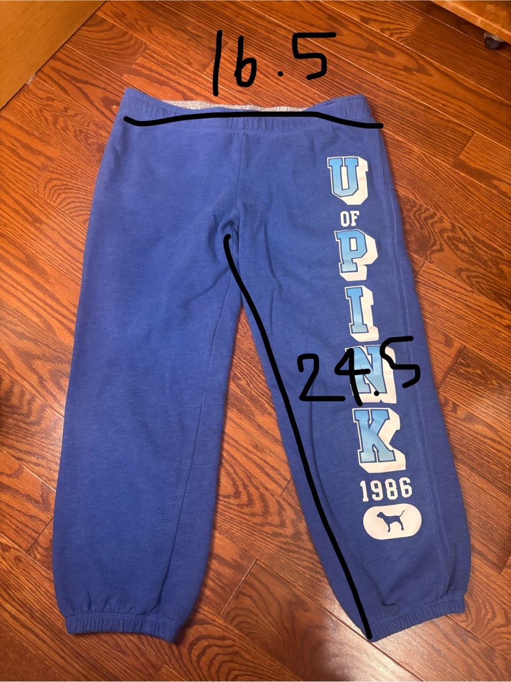 Y2K PINK Victoria's Secret Blue Logo Capri Sweatpants Size Small - Picture 7 of 12